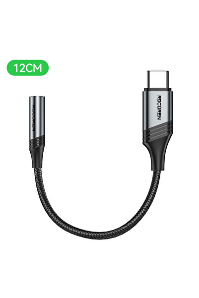 Choice كابل صوت Rocoren USB C إلى 3.5 ملم جاك AUX بطول 12 سم باللون الأسود، محول سماعة رأس من النوع C إلى 3.5 ملم.