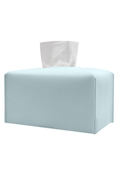 Choice غطاء علبة مناديل أزرق مصنوع من جلد البولي يوريثان المكرر وحامل علبة مناديل قابل للطي - حامل/منظم مزخرف لـ