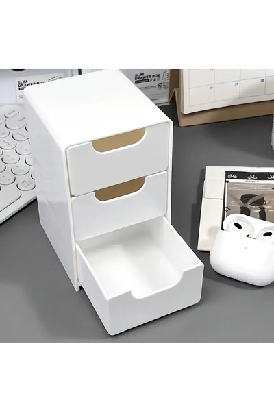 Choice صندوق تخزين مستحضرات التجميل البلاستيكي الأبيض المكون من 3 طبقات مع أدراج متعدد الوظائف للتخزين على سطح الطاولة