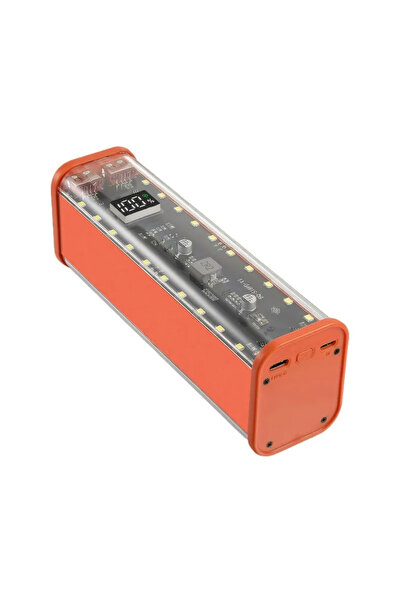 Choice Orange Transparent Shell 8*18650 Power Bank Case 22.5W Fast Charging LED USB C + Micro USB Port Batt