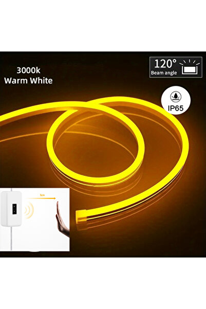 Choice شريط إضاءة LED نيون أبيض دافئ بطول 3 أمتار، مزود بمستشعر إيماءات ذكي، 5 فولت، USB، مفتاح تعتيم مرن مقاوم للماء، فضي