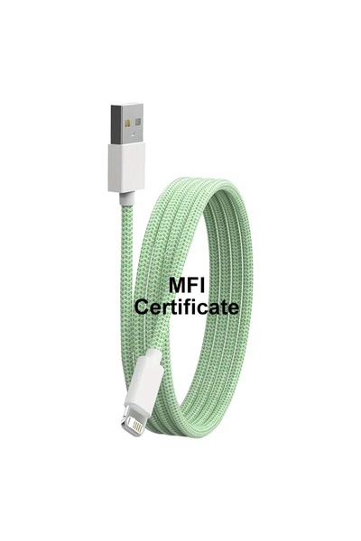 Choice كابل USB أخضر بطول متر واحد لأجهزة iPhone 14 13 12 11 Pro Max Xs 8 Plu...