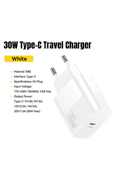 essager 30W White EU Plug 30W Type C Travel Charger Portable USB C Charger PD...