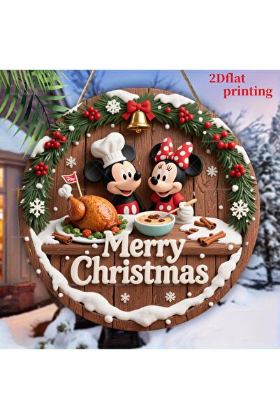 Miniso 20 سم × 20 سم MB-0610 لافتة عيد ميلاد سعيد ديزني ميكي ميني ماوس لوحة خشبية مستديرة مخصصة معلقة F