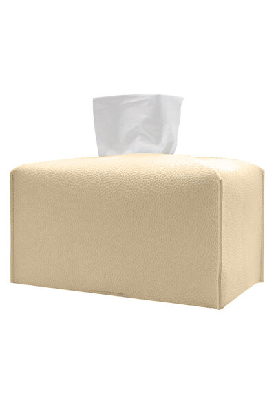 Choice غطاء علبة مناديل أصفر فاتح مصنوع من جلد البولي يوريثان المكرر وحامل علبة مناديل قابل للطي - حامل ديكوري/أورجا