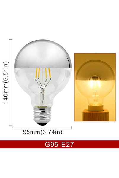 Choice لمبة إضاءة ليد إيديسون 4 وات 220 فولت G95 E27 فضية عاكسة E14 E27 4 وات...