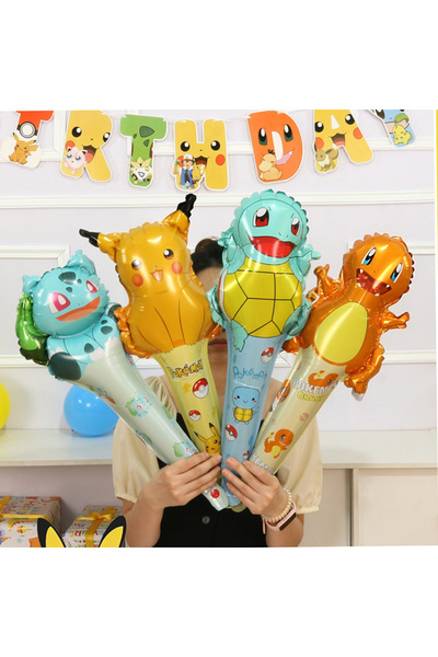 Miniso as picture style-1 8Pcs Pokemon Hand Stick Foil Balloons Globals Cartoon pikachu Strip Balls Sids Bo
