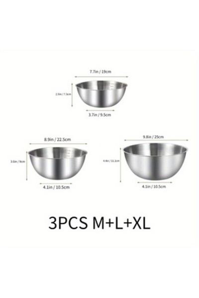Choice مجموعة أوعية خلط من الفولاذ المقاوم للصدأ مكونة من 3 قطع بمقاسات 1 م ل...