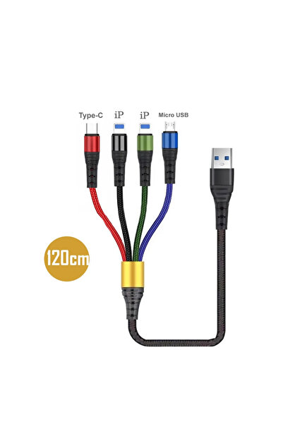 Choice كابل شحن 4 في 1 2 8P 120 سم 4 في 1 لأجهزة متعددة كابل شحن 5 فولت 3 في ...