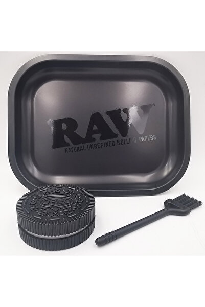 Choice 3pcs Set Metal Tinplate Rolling Tray 180X140mm and Plastic Herb Grinder 60MM With Brush Set Black Sm