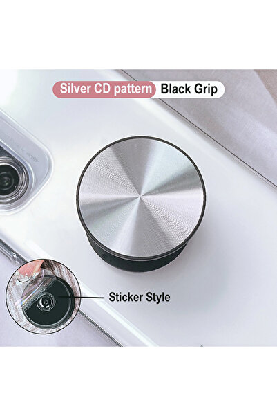 Choice جراب بوبسو أسود وفضي بنمط سي دي، هاتف محمول، حامل مقبس جيب، حلقة إصبع