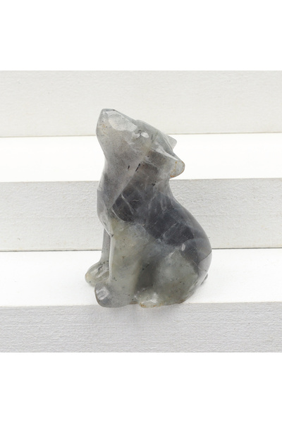 Choice لابرادوريت، أحجار طاقة بلورية متنوعة، منحوتة على شكل ذئب من الكوارتز ا...