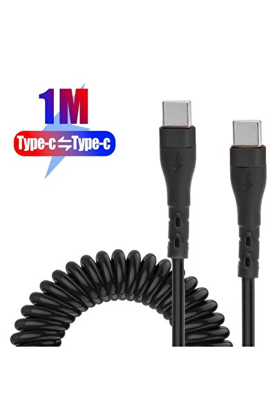 Choice كابل بيانات زنبركي للسيارة أسود بطول 1 متر PD 120 واط قابل للسحب للشحن...