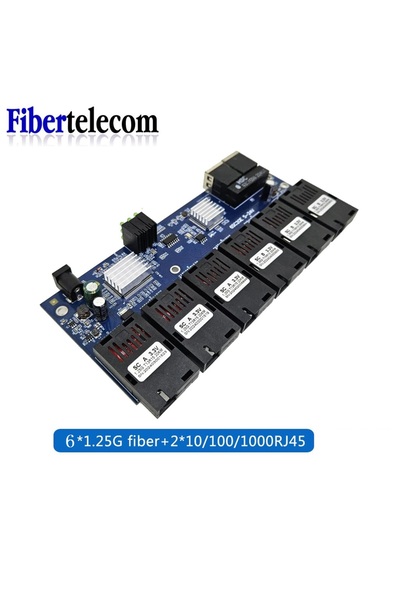 Choice 1pcs pcba no power 100/1000M Ethernet Optical Fiber Media Switch Converter Gigabit 6*Fiber Port 2*RJ