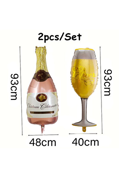 Disney as the picture as the picture 2pcs Champagne Bottle And Goblet Wine Glasses Foil Helium Balloons Bir