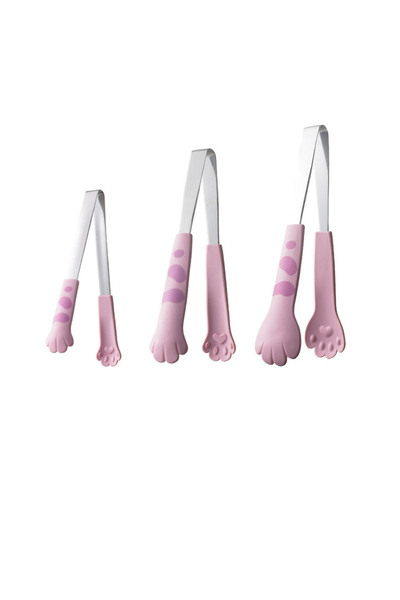 Choice S pink Japanese Cat Paw Shape Food Tongs Cute Cartoon Meal Tongs Stainless Steel Barbecue Tongs Sand