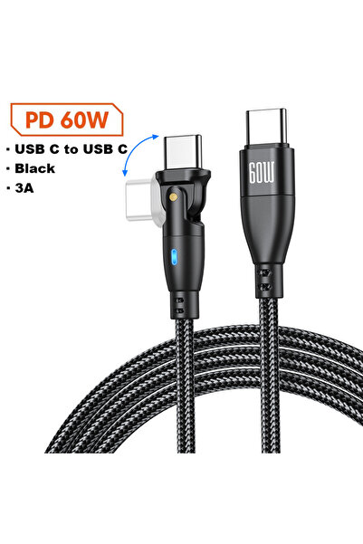 Choice كابل AUFU 100 واط/60 واط من النوع C إلى USB C لهاتف iPhone 16 5A سريع 0.5 متر 60 واط أسود للنوع C
