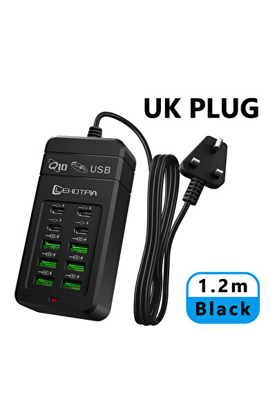 Choice UK-Q10-1.2B قابس الاتحاد الأوروبي المملكة المتحدة الولايات المتحدة شاحن USB سريع متعدد محول طاقة سلك تمديد 1.2 متر 6 USB-A 4 US