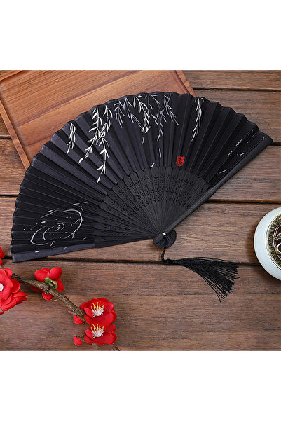 Choice مروحة يدوية سوداء عتيقة على الطراز الصيني، مروحة قابلة للطي لحفلات الرقص الصينية، مروحة قابلة للطي