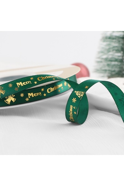 Choice شريط هدايا للعطلات باللون الأخضر بطول 22 مترًا، شريط ساتان مطبوع باللو...