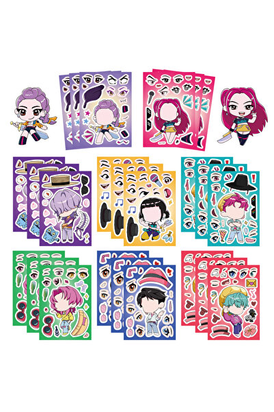 Choice 16 قطعة من ملصقات الألغاز اللطيفة لصيادي الشياطين من فرقة KPop اصنع وجهًا كرتونيًا للهاتف المحمول DIY Lugga