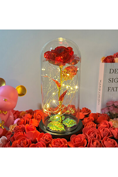 Choice زهرة زجاجية صناعية حمراء مع وردة أبدية من ضوء LED للنساء وردة الجميلة ...