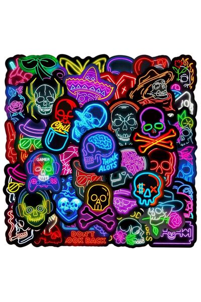 Choice 50pcs 50Pcs Neon Light Skull Stickers for Skateboard Laptop Luggage Ph...