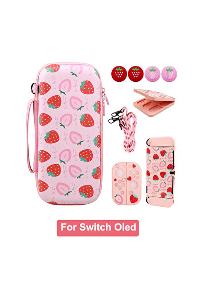Choice الحزمة 1 لحقيبة حمل OLED لجهاز Switch، غلاف EVA صلب بنقشة الفراولة وزه...