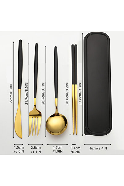 Choice Black Stainless Steel Cutlery Set With Storage Box 4 Counts Portable Tableware Set For Home Kitchen