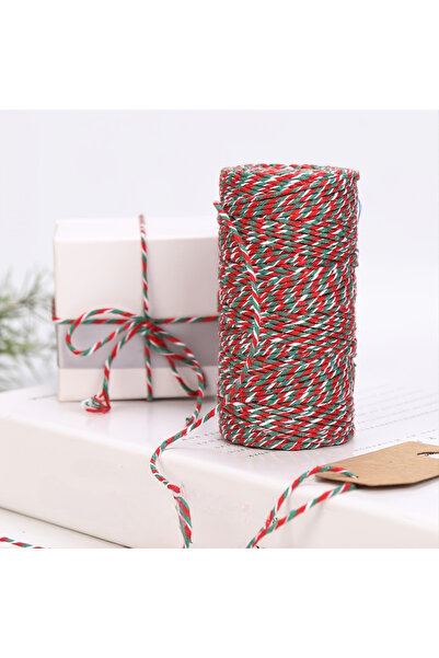 Choice حبل قطني ملون 100 متر/لفة أحمر وأخضر وأبيض لتزيين المنزل مصنوع يدويًا ...