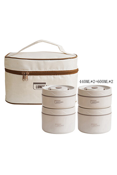 Choice 4pcs white 304 Stainless Steel Insulated Lunch Box with Storage Bag Po...