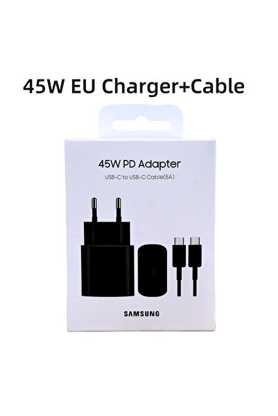 Samsung Black EU Set Original Charger 45W Super Fast Charge Type C Adapter For Galaxy S23 S24 Ultra