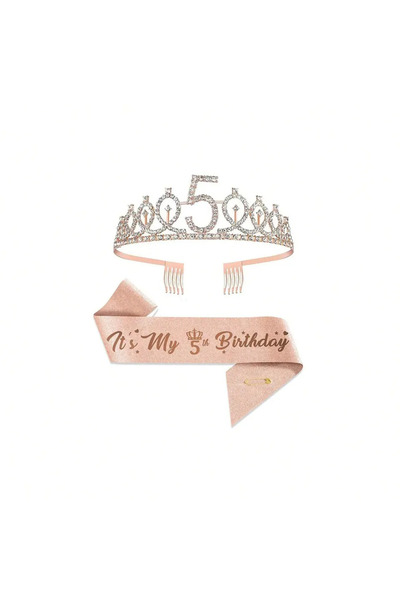 Choice زينة عيد ميلاد من الذهب الوردي للبنات - 5 قطع، بما في ذلك وشاح ملكة عي...