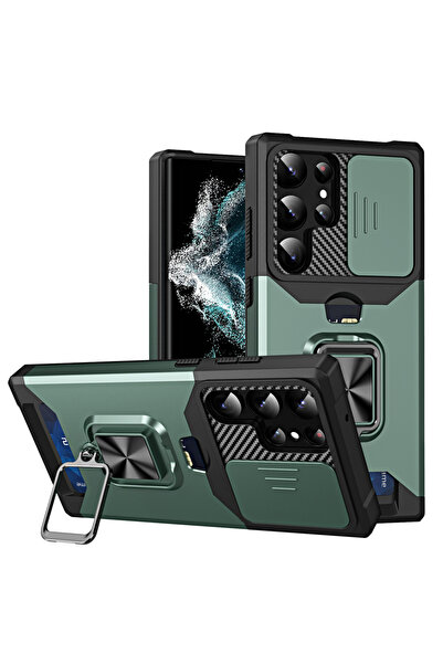 Choice جراب محفظة أخضر اللون مزود بفتحة للبطاقات وحامل حلقي لهاتف Galaxy S25 ...
