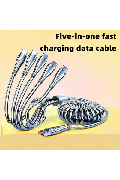 Choice كابل بيانات زنبركي من النوع C متعدد الرؤوس، أسود، بطول 2 متر، مثبت في السيارة، شحن سريع من واحد إلى خمسة