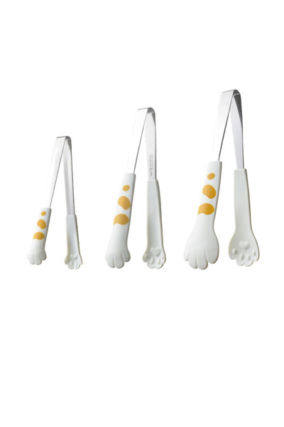 Choice S white Japanese Cat Paw Shape Food Tongs Cute Cartoon Meal Tongs Stainless Steel Barbecue Tongs San