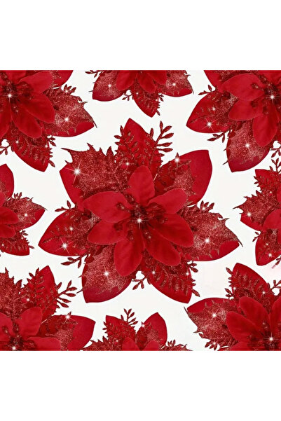 Choice 12 قطعة من زهور البونسيتة الصناعية المصنوعة من القماش لتزيين شجرة عيد ...