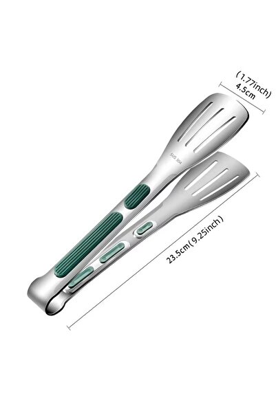 Choice 23.5cm Green Silver Non-Slip Stainless Steel Food Tongs Meat Salad Bread Serving Clip Barbecue Grill