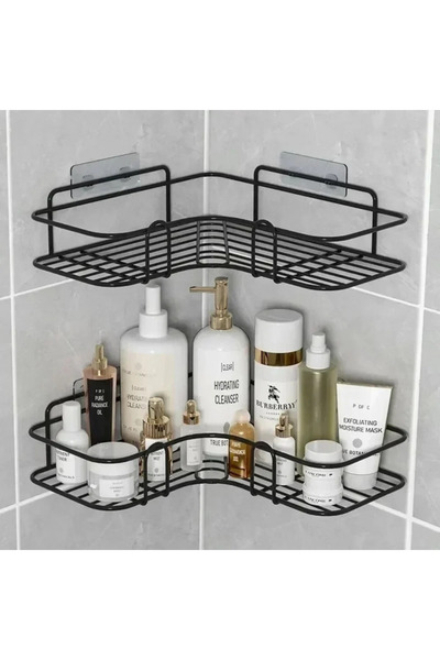 Choice رف تخزين من قطعتين باللون الأسود من الحديد على شكل مثلث للمطبخ والحمام، رف تخزين سميك على شكل حب في الزاوية