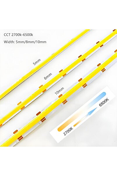 Choice شريط إضاءة LED متغير اللون بطول 5 أمتار، 2700 كلفن - 6500 كلفن، 12 فولت تيار مستمر، عرض 10 مم، لوحة دوائر مطبوعة، 12 فولت 24 فولت تيار مستمر، CCT، COB