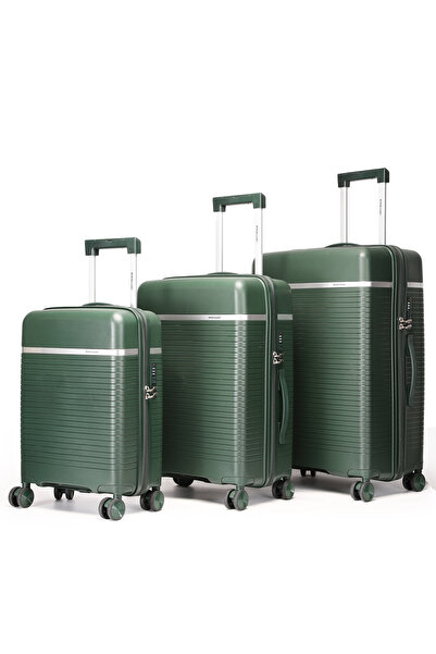 British Traveller 3-Piece Polypropylene Luggage Set | 20”, 24”, 28” Lightweight Suitcases - Dark Green