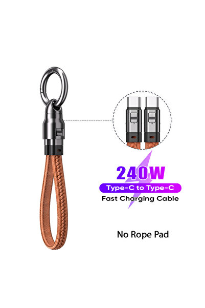 Choice كابل شحن سريع للهواتف المحمولة 240 وات بدون حبل بني من النوع C إلى USB...