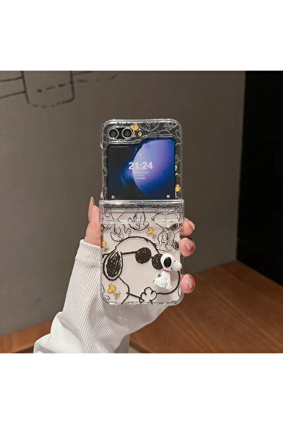 Miniso For Samsung ZFlip 5 With Lanyard Cute Cartoon Snoopy Charlie Brown Peanuts Transparent Phone Case Fo