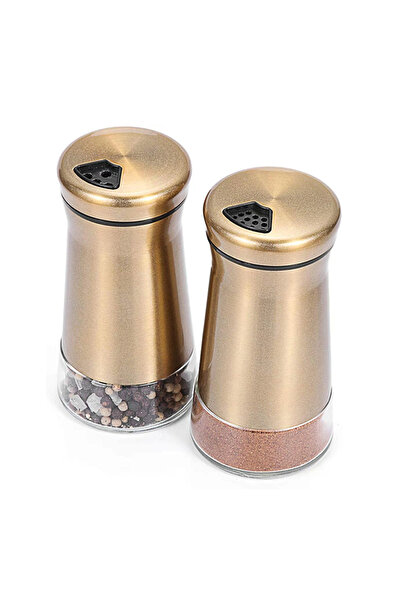 Choice XZ018 2PCS Copper Stainless Steel Salt and Pepper Shakers Clear Bottom Jar Bottle Container with Sta
