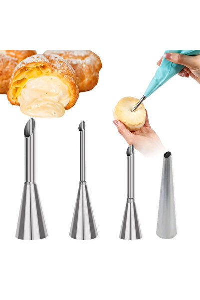 Choice 4pcs 4Pcs Puff Pastry Piping Nozzle Set, Stainless Steel Decorating Tips for Cake Cupcake Cookie Cre
