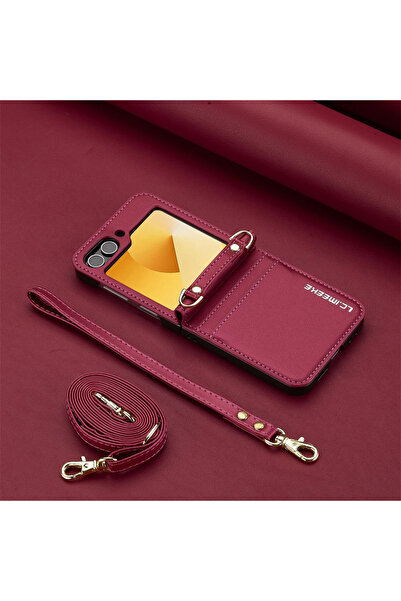 Choice جراب هاتف Galaxy Z Flip7 أحمر اللون مع محفظة كروس بودي لهاتف Z Flip 7 FE 6 5 4 3 Flip6 Flip7 5G مع بطاقة Ho