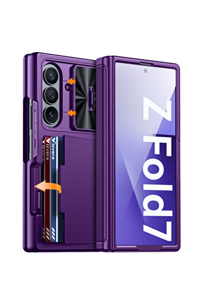 Choice جراب Galaxy Z Fold7 بنفسجي اللون، محفظة RFID مع حامل بطاقات، غطاء مفصل...