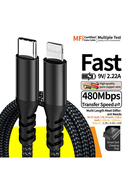 Choice 1M 1PC Black LAIHONEN Type C to Lightning Fast Charging Durable Braided Data Sync Cord Cable 20W for
