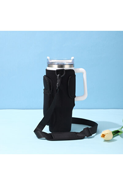 Choice أكمام أكواب السيارة السوداء 40 أونصة مصنوعة من قماش الغوص وأحزمة كتف م...