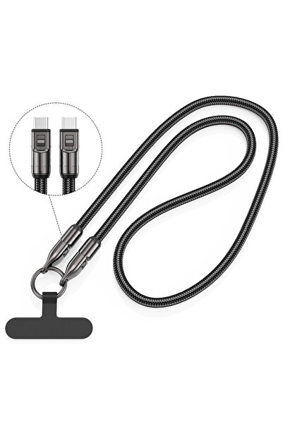 Choice 1.2m black Portable 2IN1 Lanyard 240W PD3.1 Data Cable for Tablet Laptop Camera Macbook Bold Braid D